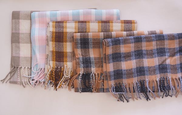 Check Tassel Woven Scarf